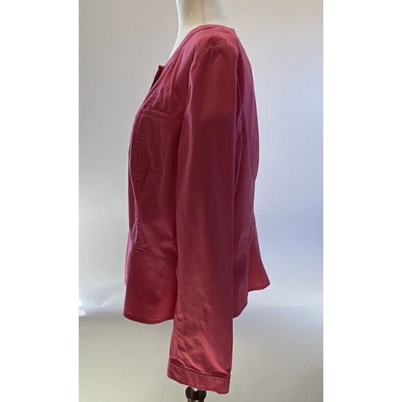 Talbots Womens Jacket Sz XL Pink Coral Button Up Pockets Cotton Long Sleeve - Picture 2 of 11